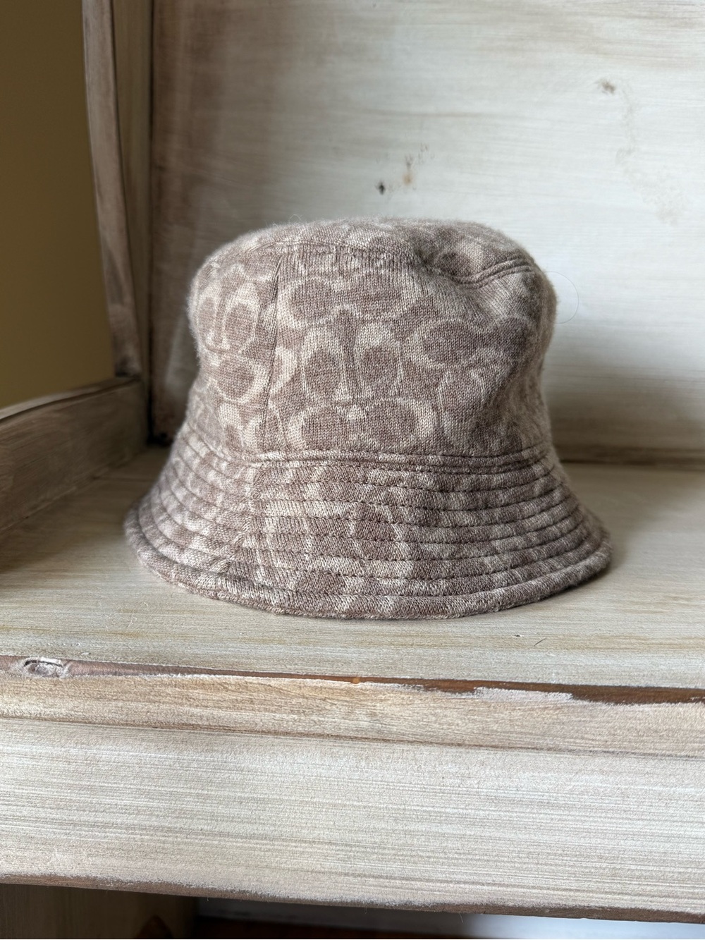 Coach Signature Jacquard Wool Bucket Hat Size Small